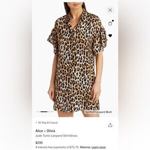 Alice + Olivia leopard print Jude Tunic Leopard Shirtdress, sz Small. Orig $295